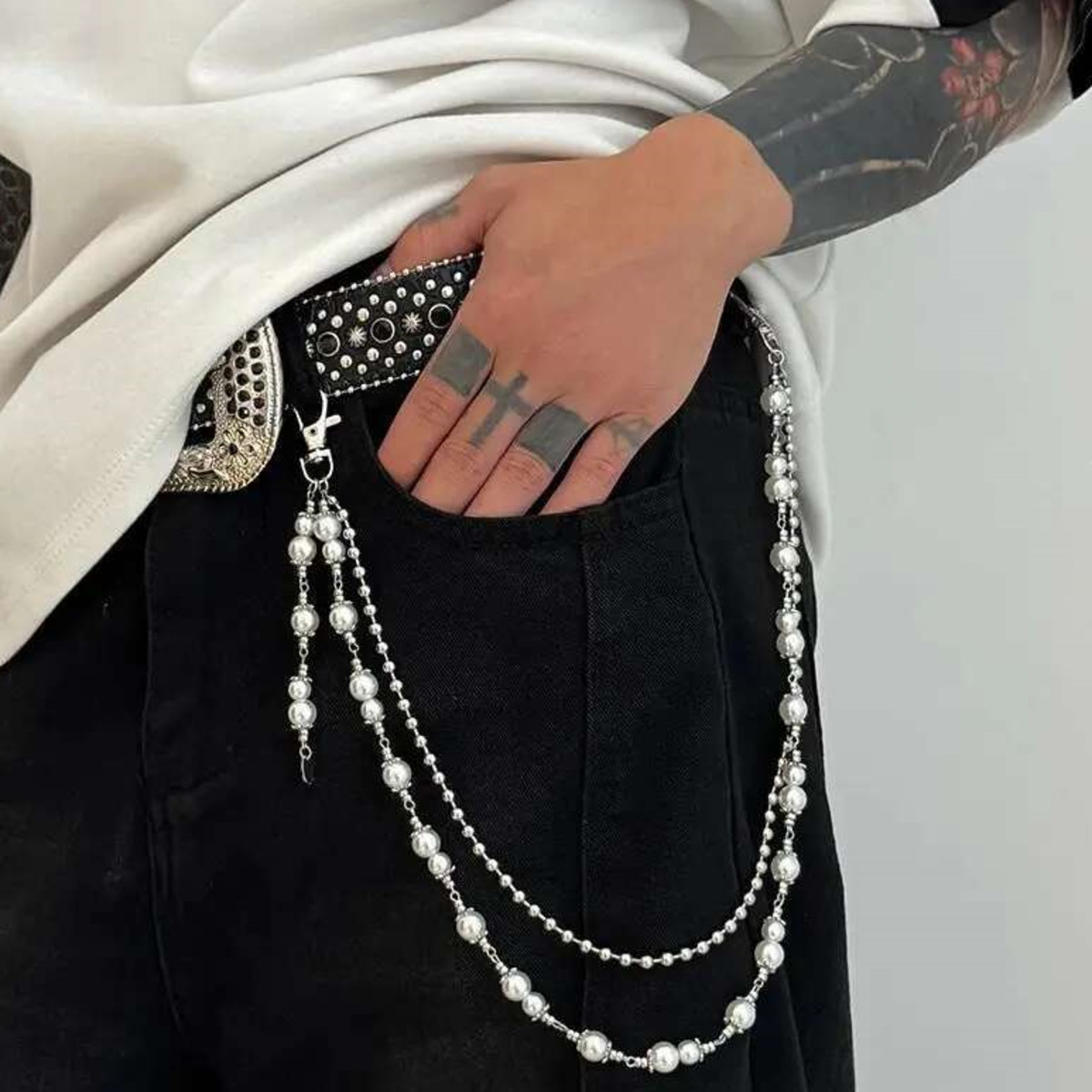 Body Jewelry For Men - Salircon Punk Multilayer Imitation Pearl Charm