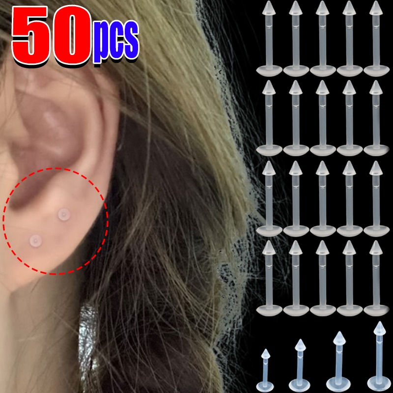 Body Jewelry Nose Studs - 10-50Pcs Transparent Lip Studs Invisible Piercing