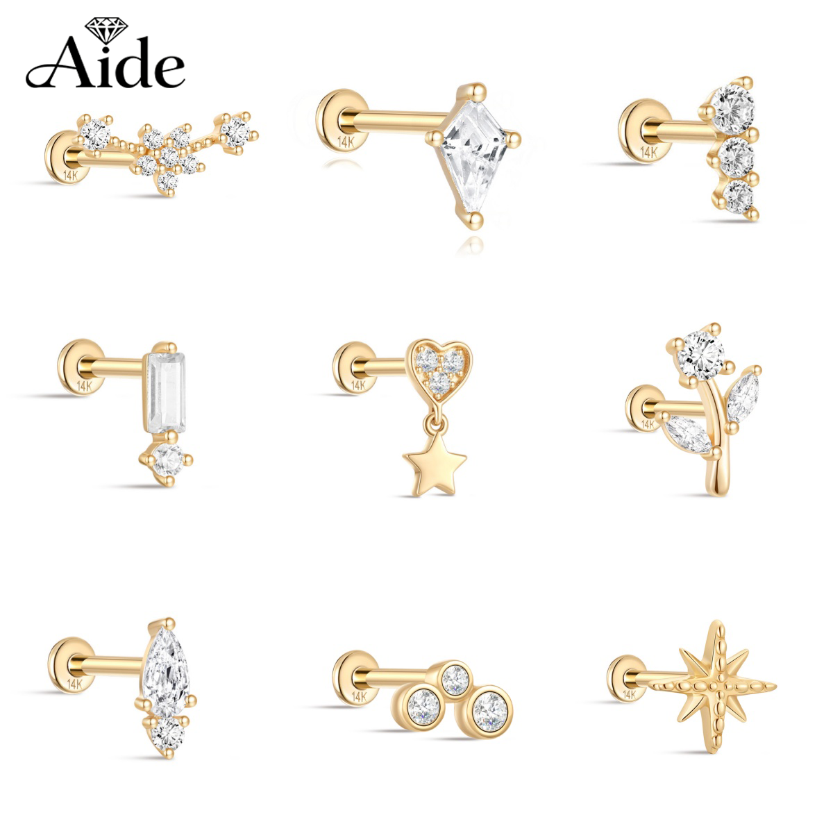 Star Flat Back - AIDE 14K Solid Gold Geometric Star/Flower