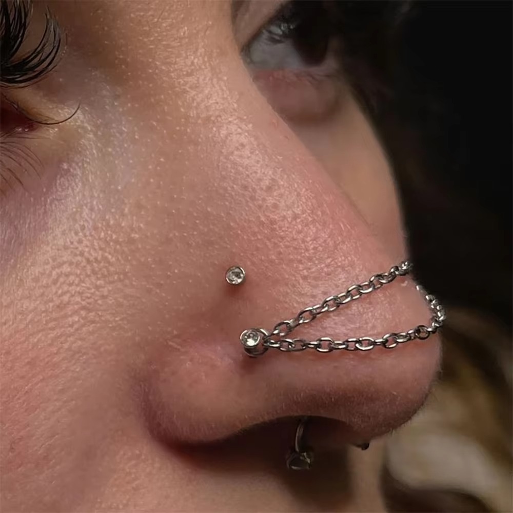 Body Jewelry Earrings - Titanium Nose Chain Three Layer Chain