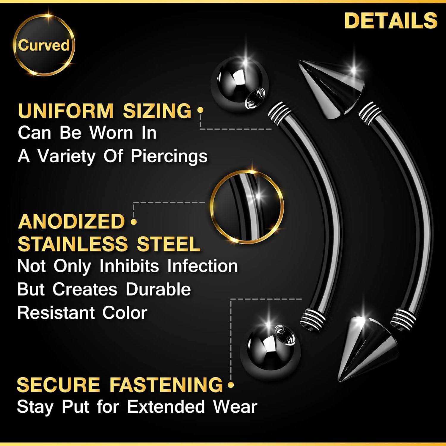 32pc/set Surgical Steel Curved - Body Jewelry Vertical Labret reseña y precio