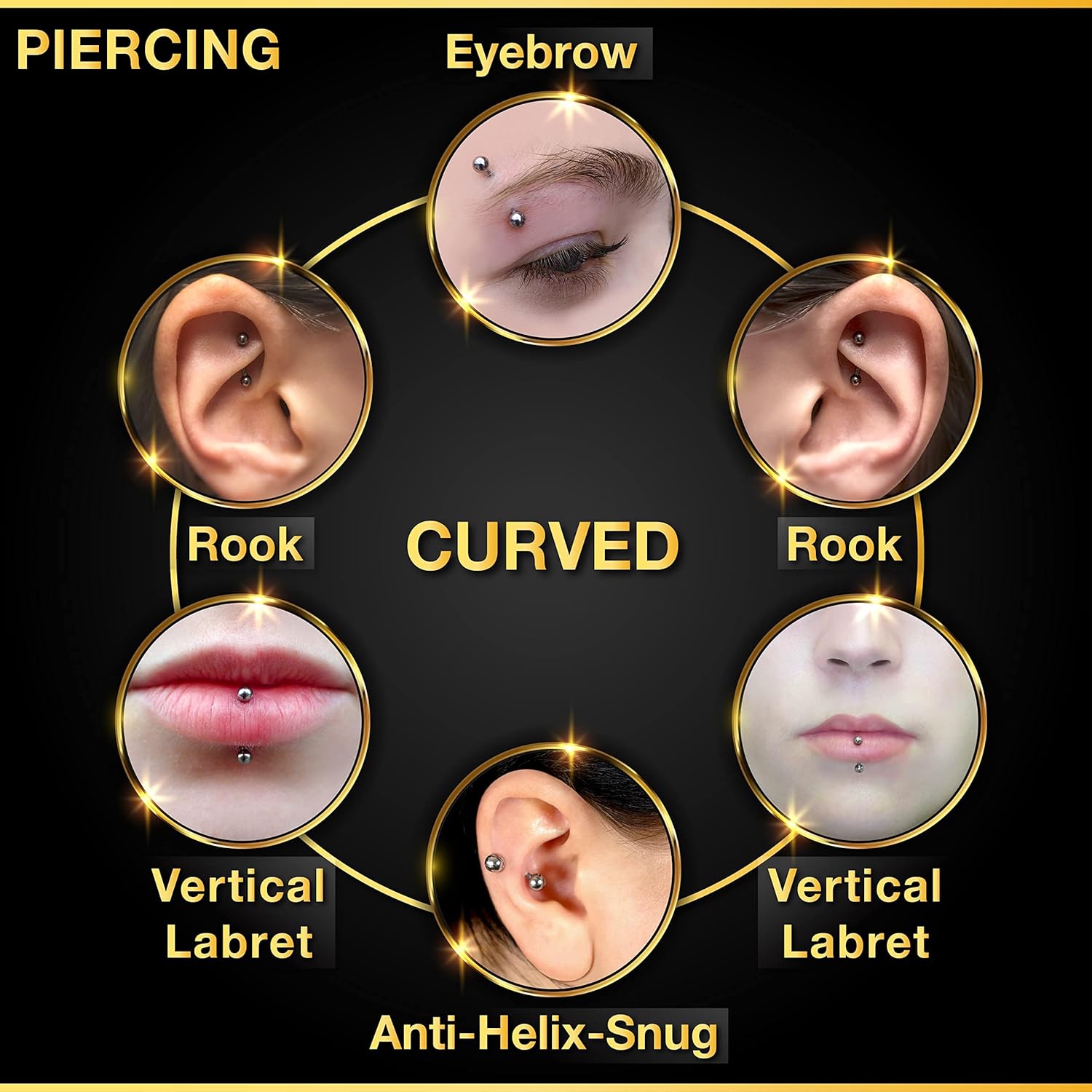 32pc/set Surgical Steel Curved - Body Jewelry Vertical Labret reseña y precio