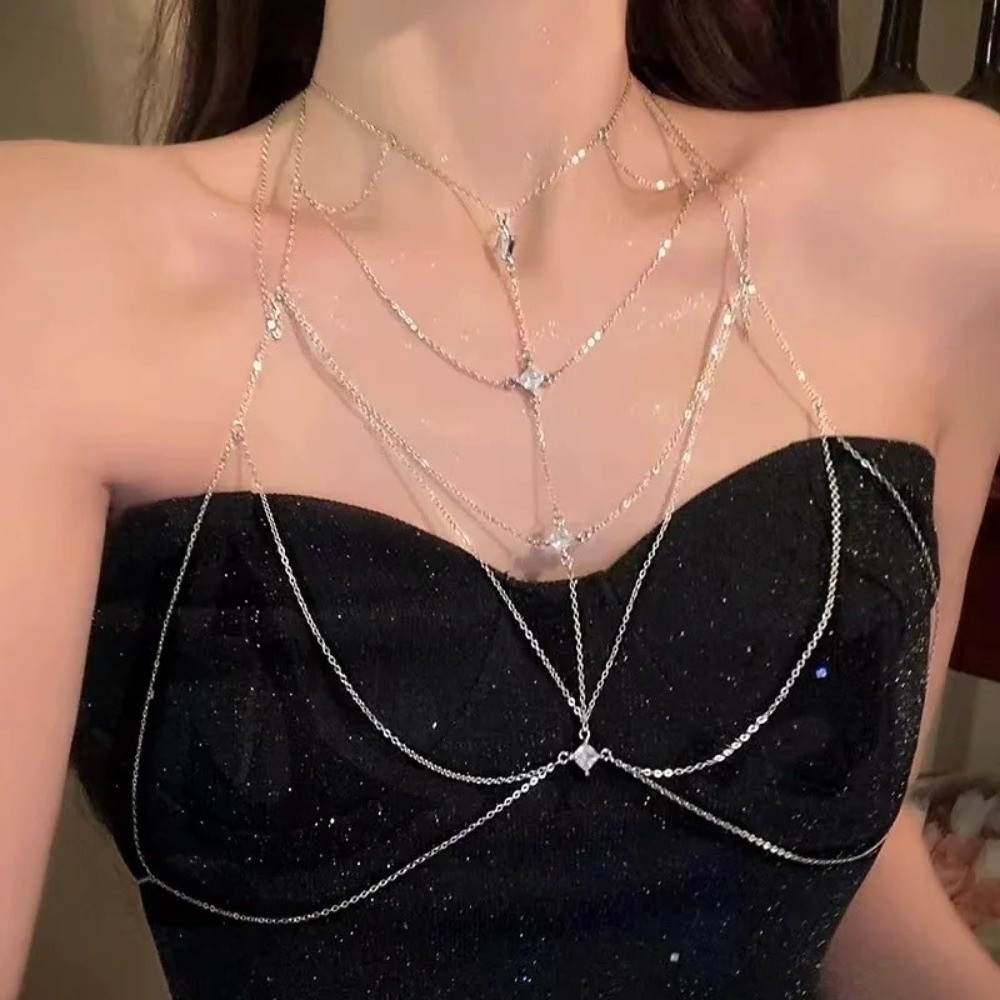 Glitter Rhinestone Bust Chain  - Body Jewelry Harness reseña y precio