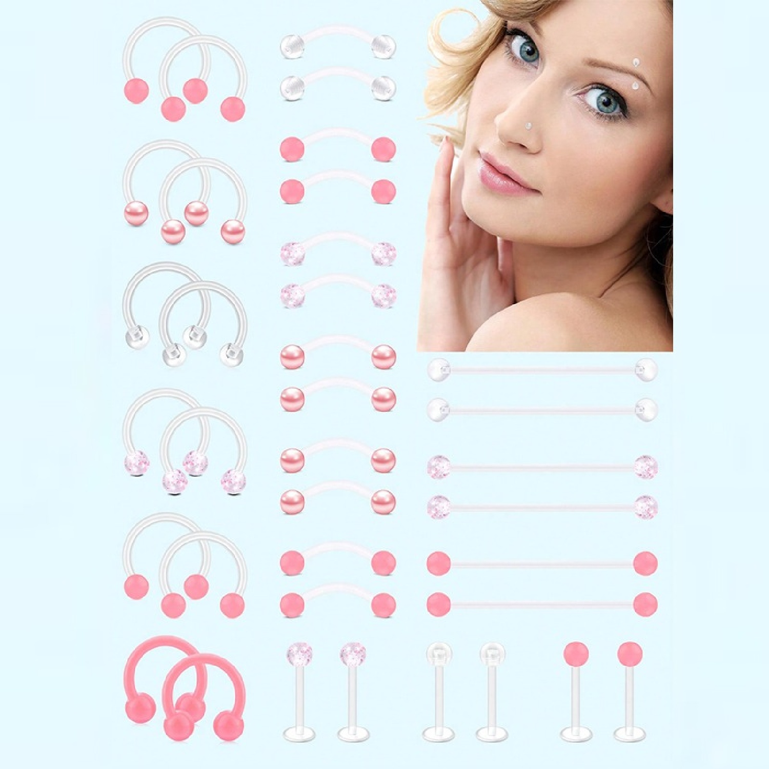 12pcs Clear Pink Industrial Pi - Body Jewelry Vertical Labret reseña y precio