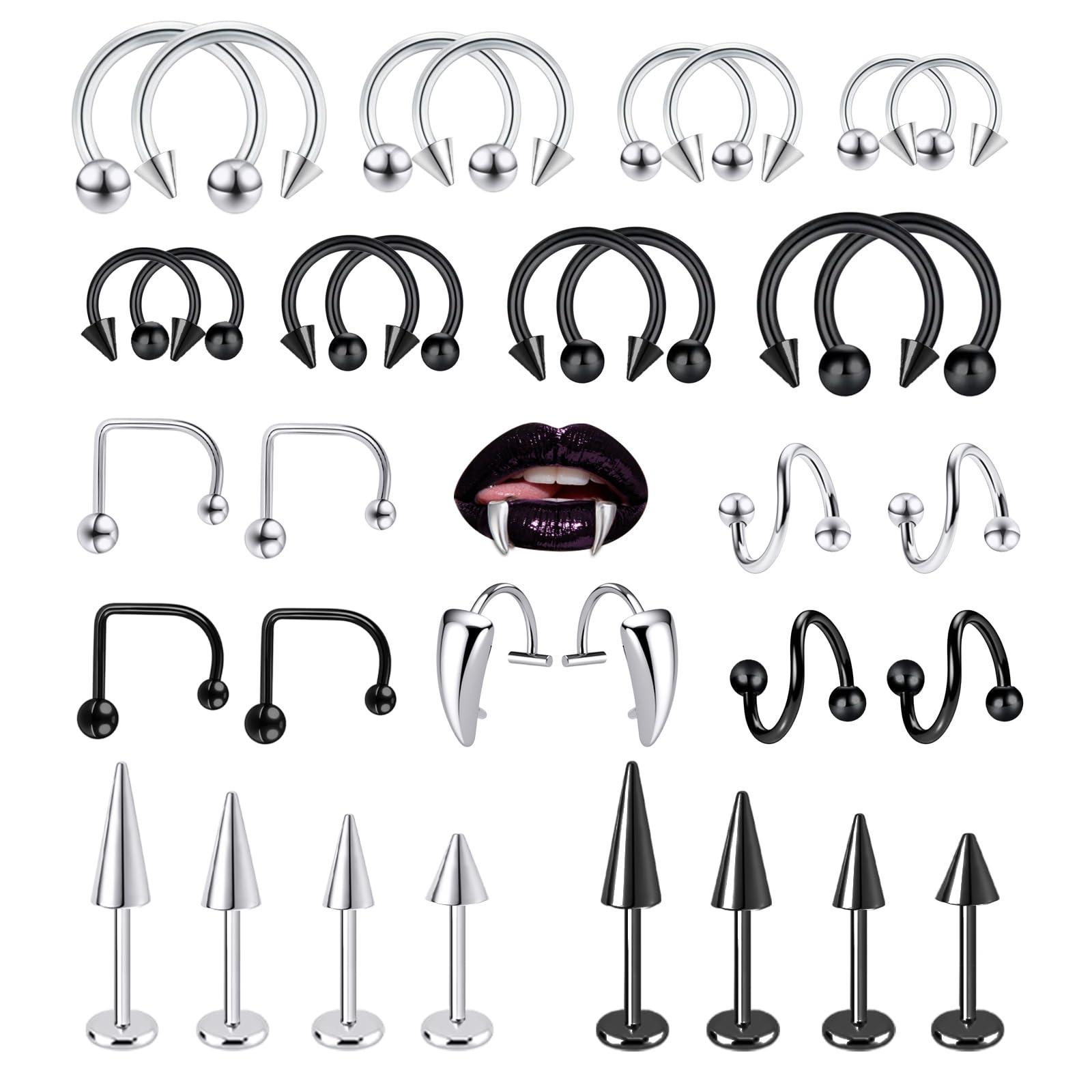 34pcs/Set 16G Snake Bite Pierc - Body Jewelry Vertical Labret reseña y precio