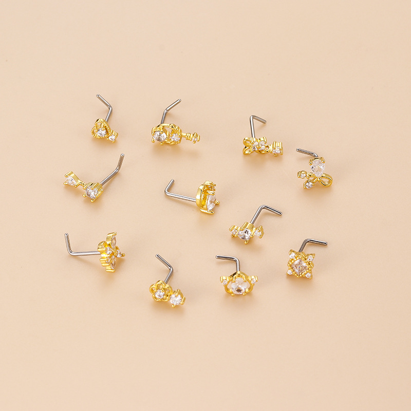 20G L-Shaped Cubic Zircon Nose - Body Jewelry Nose Studs reseña y precio