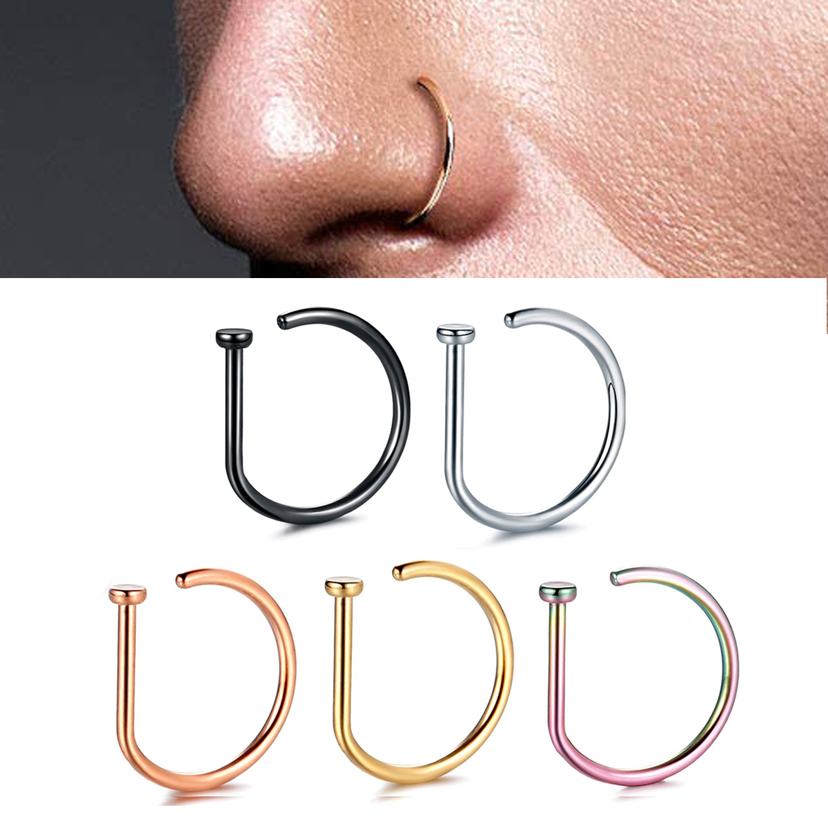 Fake Nose Ring Hoop Lip Labret - Body Jewelry Nose Studs reseña y precio
