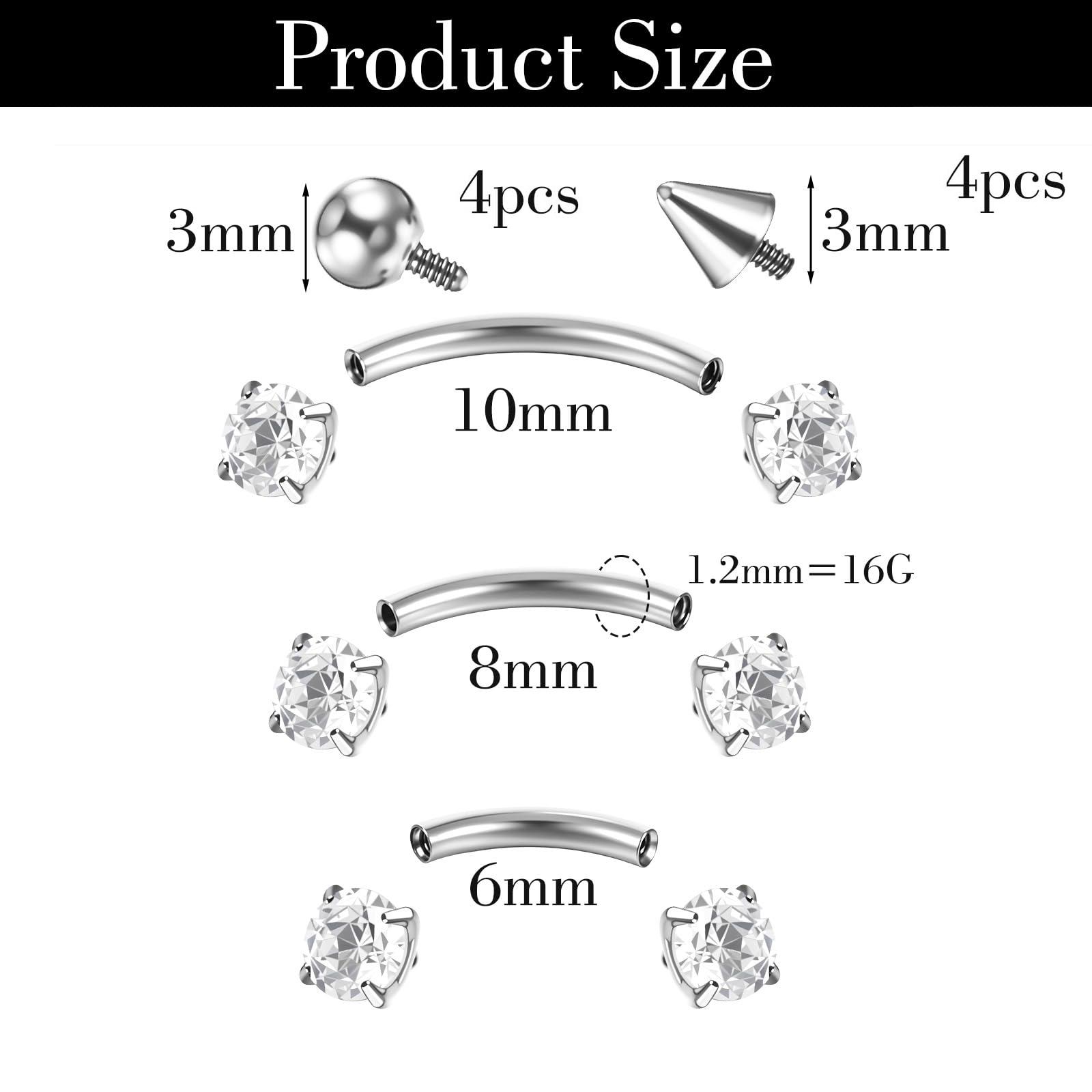 17Pcs Titanium Internal Thread - Body Jewelry Vertical Labret reseña y precio