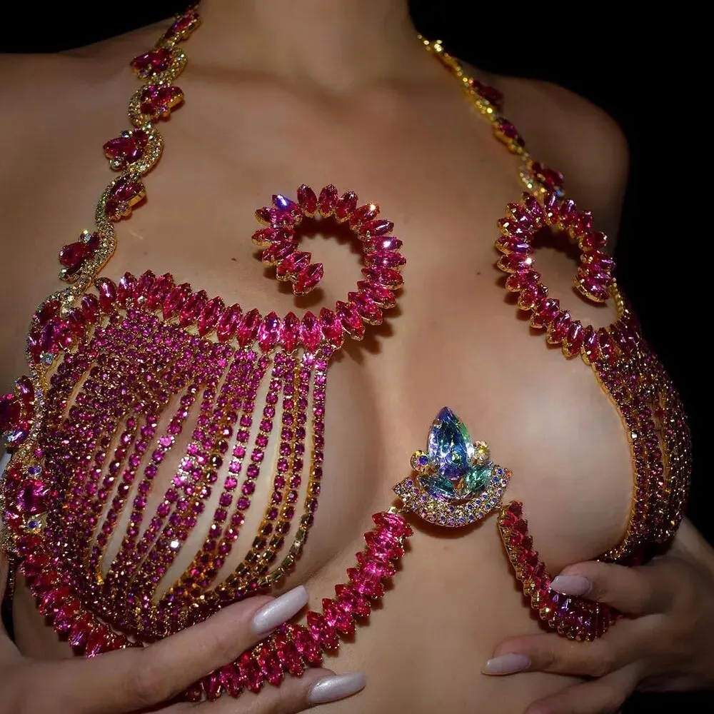 Rave Pink Crystal Chest Bracke - Body Jewelry Dress reseña y precio