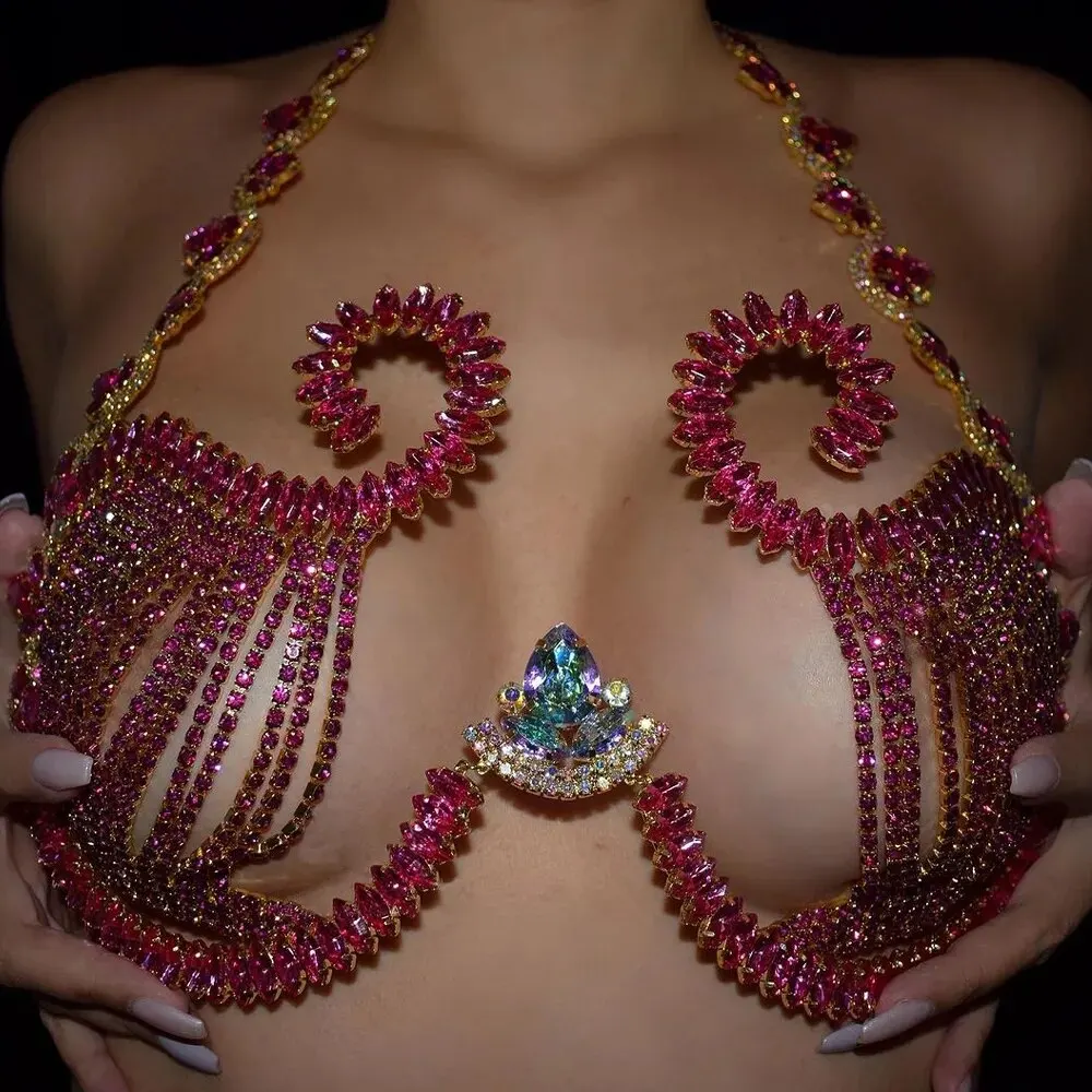 Rave Pink Crystal Chest Bracke - Body Jewelry Dress reseña y precio