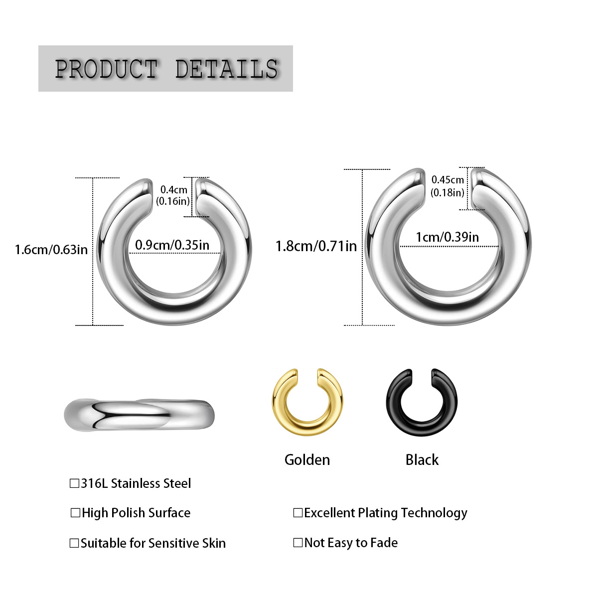 1pc Exaggerated c-Shaped Non-P - Body Jewelry Earrings reseña y precio