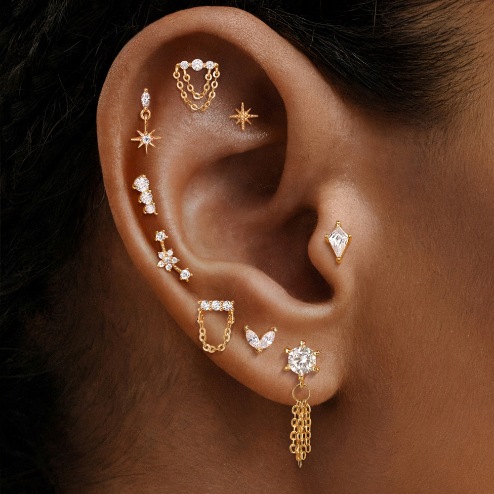 AIDE 14K Solid Gold Geometric  - Star Flat Back reseña y precio