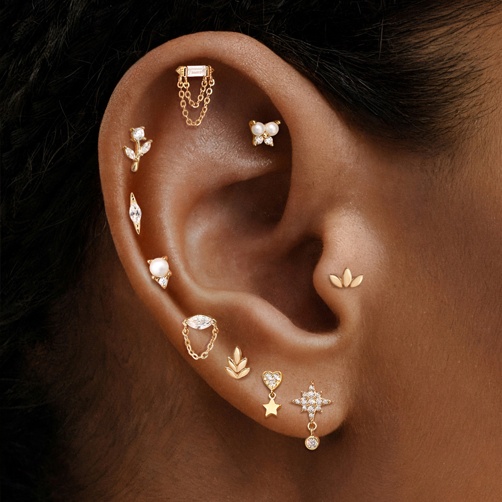 AIDE 14K Solid Gold Geometric  - Star Flat Back reseña y precio