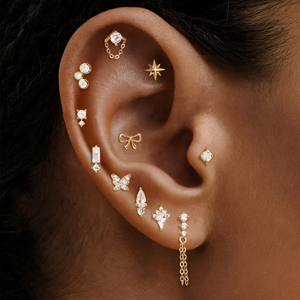 AIDE 14K Solid Gold Geometric  - Star Flat Back reseña y precio