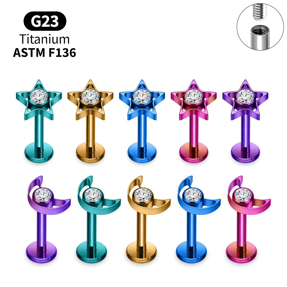 G23 Titanium Star Moon Labret  - Body Jewelry Vertical Labret reseña y precio