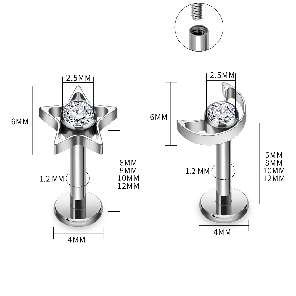 G23 Titanium Star Moon Labret  - Body Jewelry Vertical Labret reseña y precio