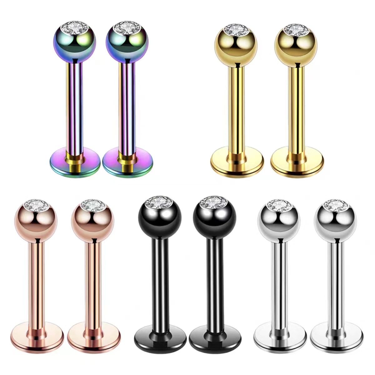16G Surgical Steel Ball Top CZ - Body Jewelry Earrings reseña y precio