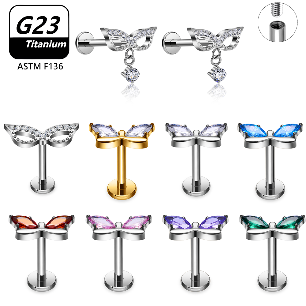 G23 Titanium Butterfly Tassel  - Body Jewelry Vertical Labret reseña y precio