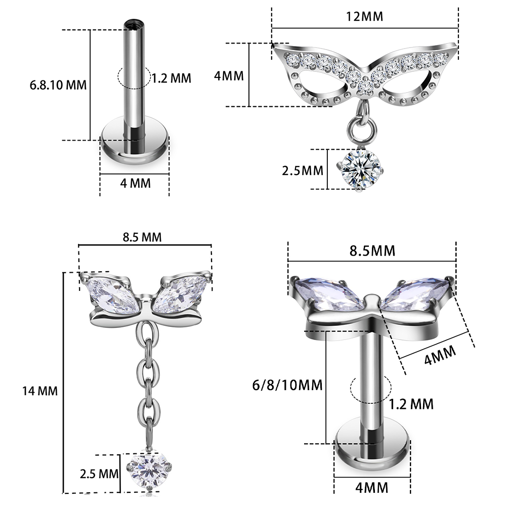 G23 Titanium Butterfly Tassel  - Body Jewelry Vertical Labret reseña y precio
