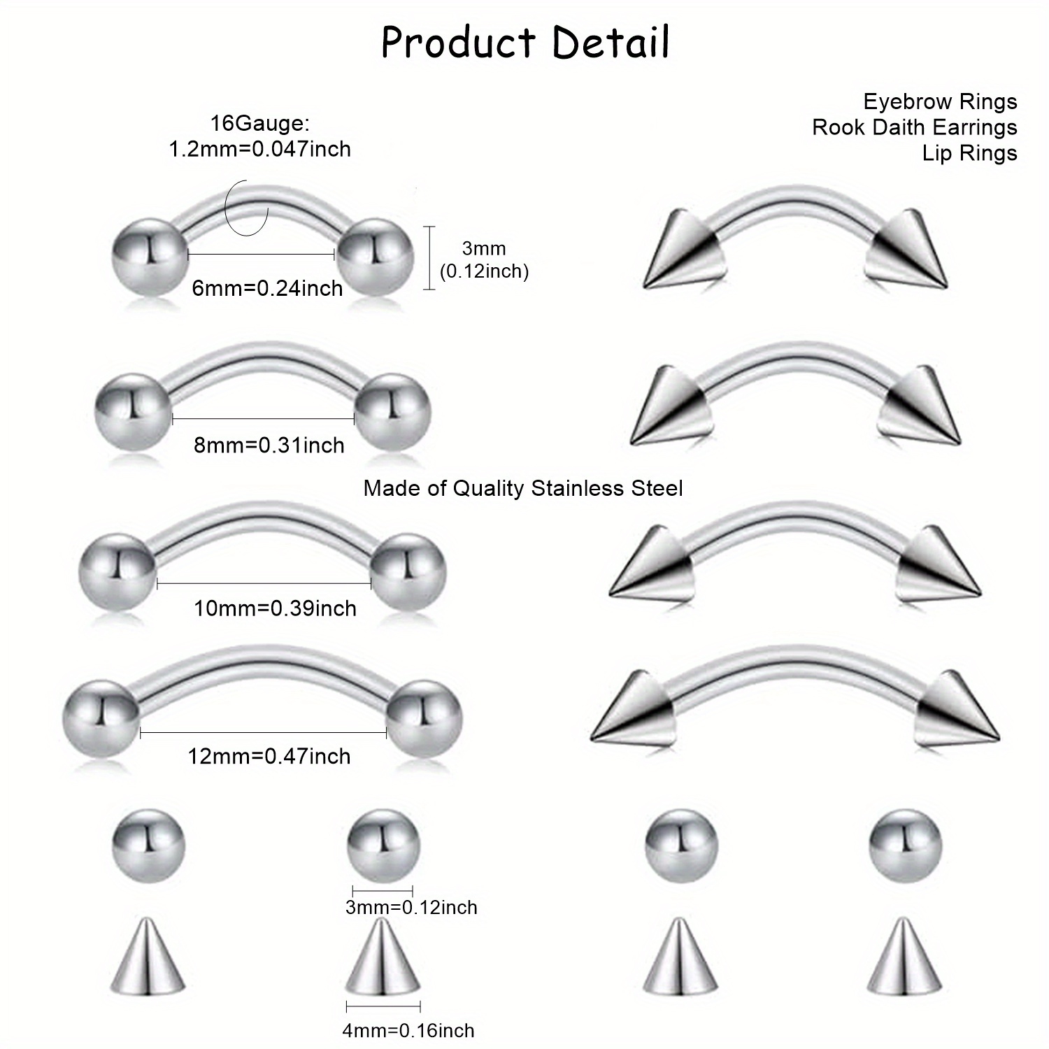 8pcs Rook Piercing Jewelry Roo - Body Jewelry Vertical Labret reseña y precio