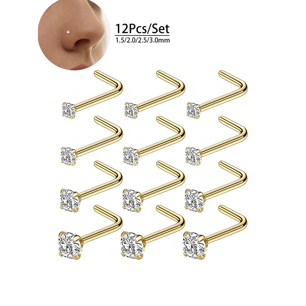 12-Piece Full Set 316L Hypoall - Body Jewelry Nose Studs reseña y precio