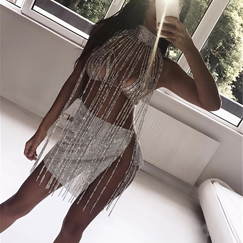 Sexy Rhinestone Bra Body Chain - Body Jewelry Dress reseña y precio