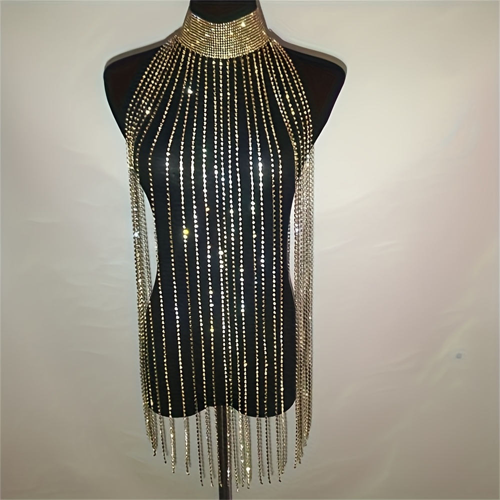 Sexy Rhinestone Bra Body Chain - Body Jewelry Dress reseña y precio