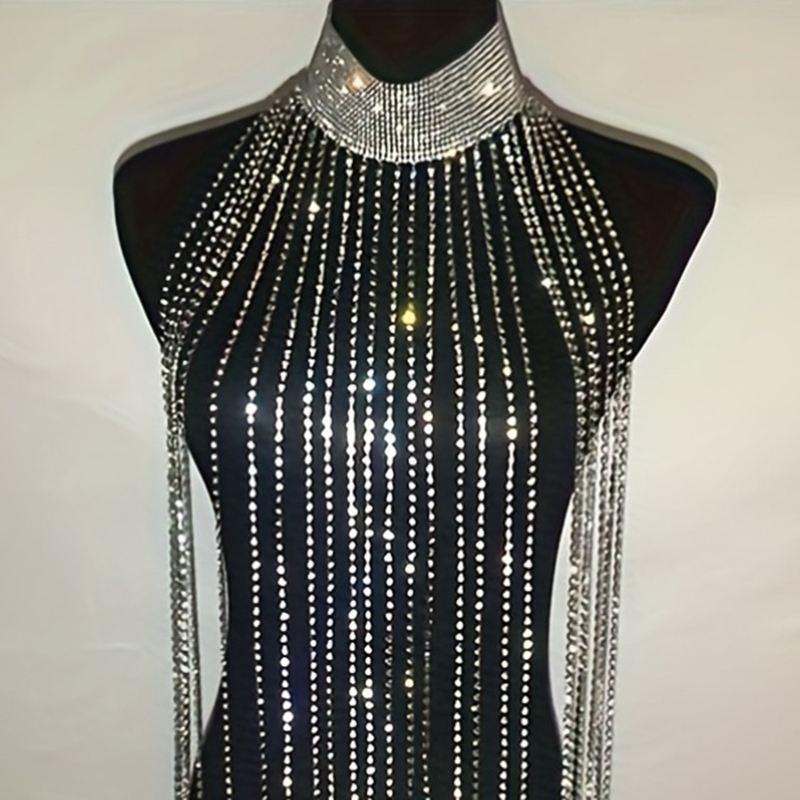 Sexy Rhinestone Bra Body Chain - Body Jewelry Dress reseña y precio